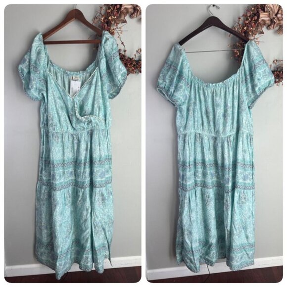 Lucky Brand Womens PLUS XXL Block-Print Midi Bohemian Dress in Blue - Picture 1 of 10